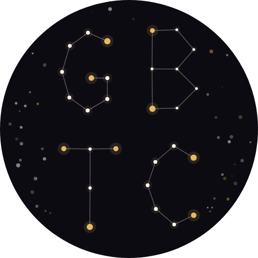 GBTC — four letters spelled by connecting stars, G and B above, T and C below